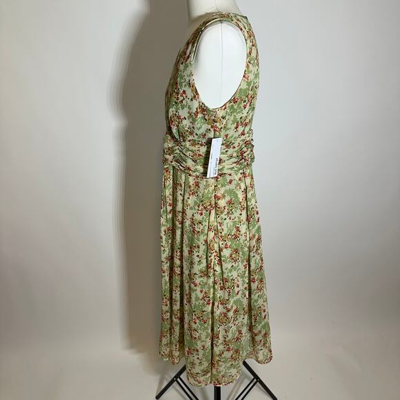 NWT Studio One Green Floral Chiffon Dress Cottagecore Womens Petite Size 12P Y2K - Picture 5 of 12